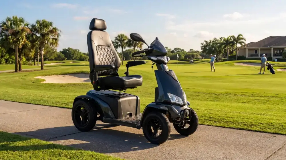 Scooter de movilidad Obsidian con campo de golf de fondo