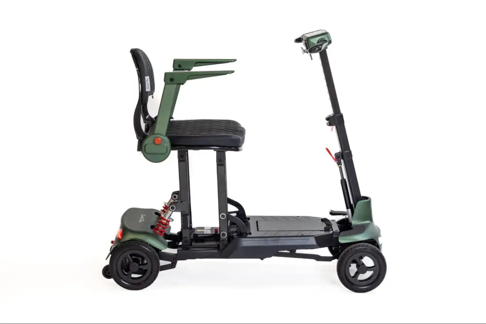 Smarti Plus mobility scooter in green, side view on white background.