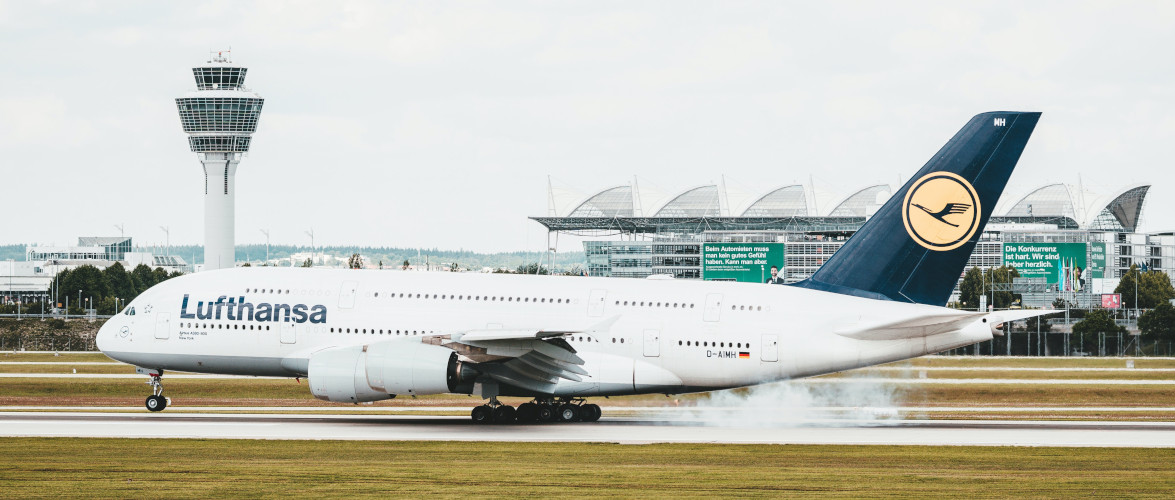 Lufthansa plane landing at airport