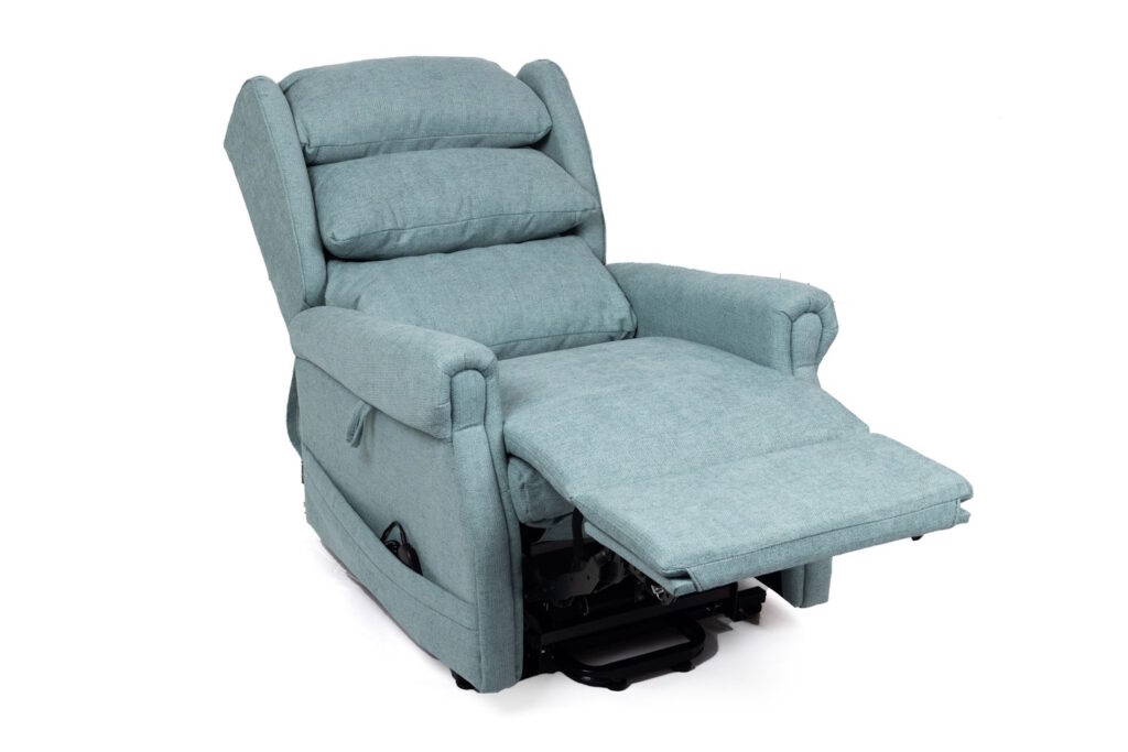 Teal coloured rIse and recline chair