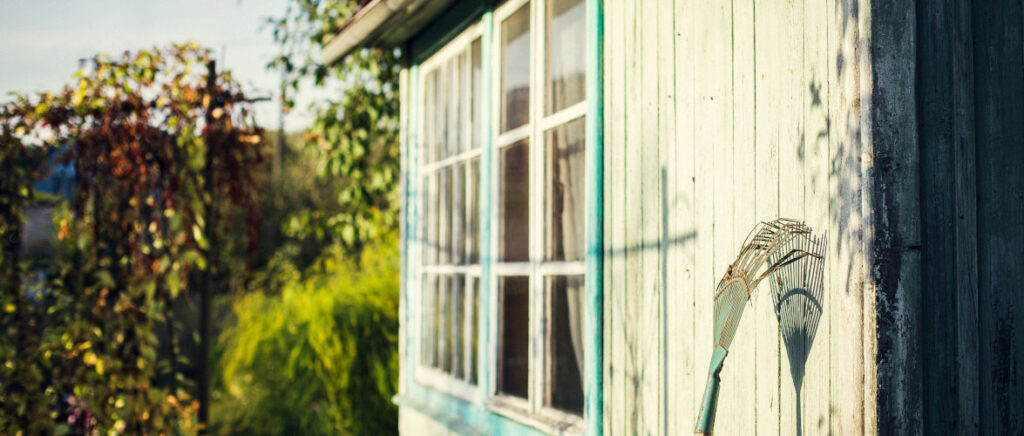 Close up of a wooden garden shed