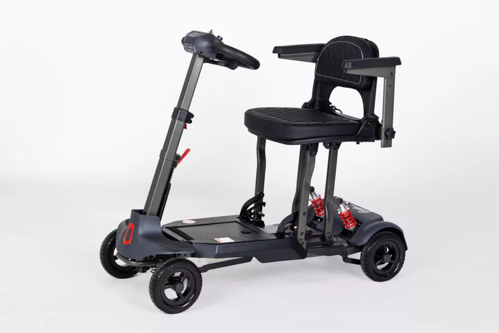 the Genie Auto mobility scooter, viewed from a front angle