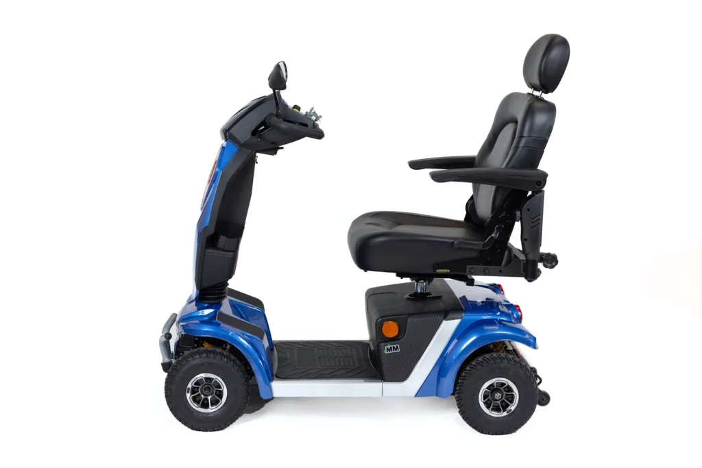 side view of the blue Vogue XL mobility scooter